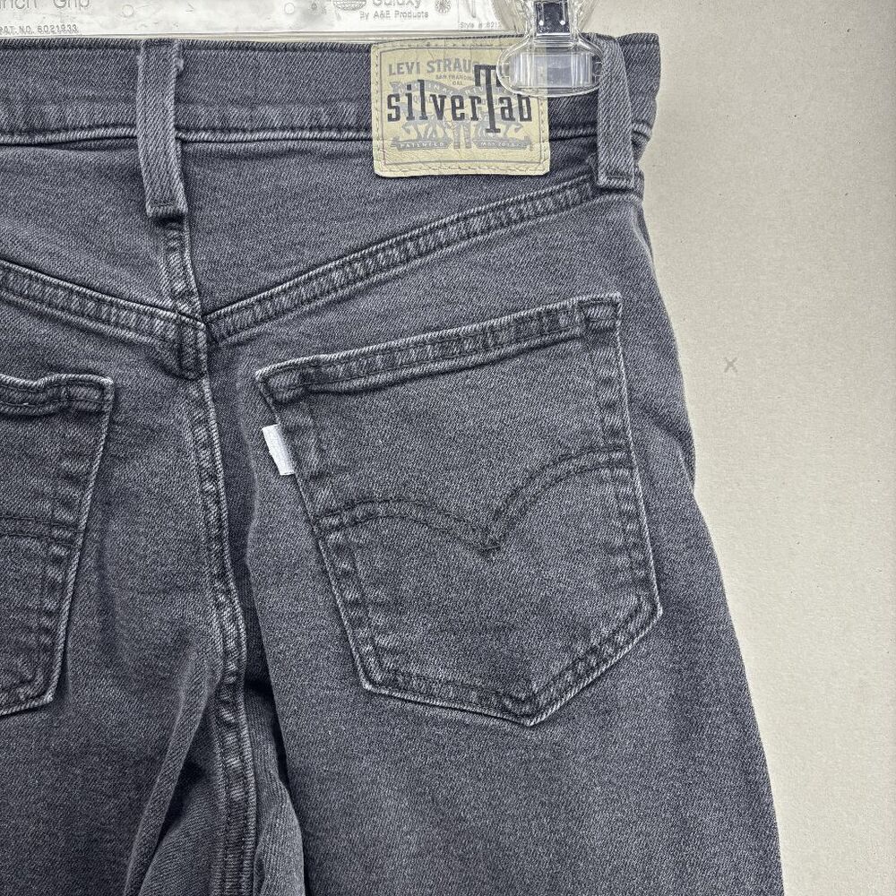 Levis SilverTab Mom Jeans 28 Black Womens High Rise Lion Cub Painted 28x28